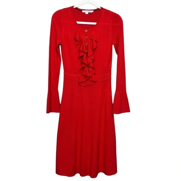 BODEN Red Noelle Knit Wool Long Sleeve Dress - Picture 3 of 11